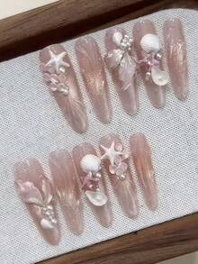 1 Stück Nagelkunst Form im Ozean-Thema, Muschel, Seestern, Delfin, Palme, 3D geschnitzte Nageldekoration, unverzichtbares Werkzeug für Nageltechniker - Transparent - Übersicht 8