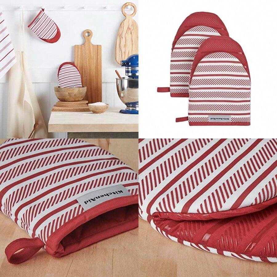 KitchenAid Albany - Juego de 2 Manoplas para Horno Color 5.5 x 8 Pulgadas - Rojo Pasin - Ver 1