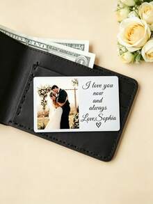 1/2pcs Personalized Wallet Card With Photo & Custom Text, Engraved Sentimental Memorial Card, Pocket Keepsake Gift For Him/Her, Anniversary, Valentine's Day, Birthday Gift For Husband, Wife, Boyfriend, Girlfriend - Multicolor 6 - View 4