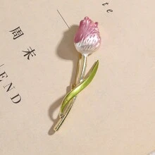 1枚优雅粉色郁金香胸针，简约设计时尚服饰配饰别针 - 滴油鬱金香胸針 - 查看 2