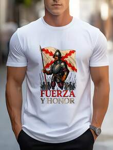 Men's T-Shirts, Summer Tops, Spanish T-Shirt "Power And Glory Tercio Viejo Don Blas De Lezo" - Vintage Design, Durable Material, Comfortable Fit, Printed T-Shirt, Regular Fit For Fashion Enthusiasts, Machine Washable, Suitable For All Seasons, Stylish Printed Top, Men's Clothing, Cotton T-Shirt, Men's Summer Outfit. - trắng - Xem 6