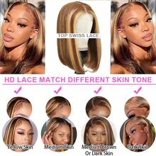 巴西原生发 13x4 13x6 5x5 高清蕾丝前假发，人发混纺，预先拔毛，预先漂白，小结，200 密度，直发，无胶假发，人发前额，预先修剪，自然发际线，女士款 #4/27 蜂蜜金渐变挑染 - SP4/27 - 查看 9