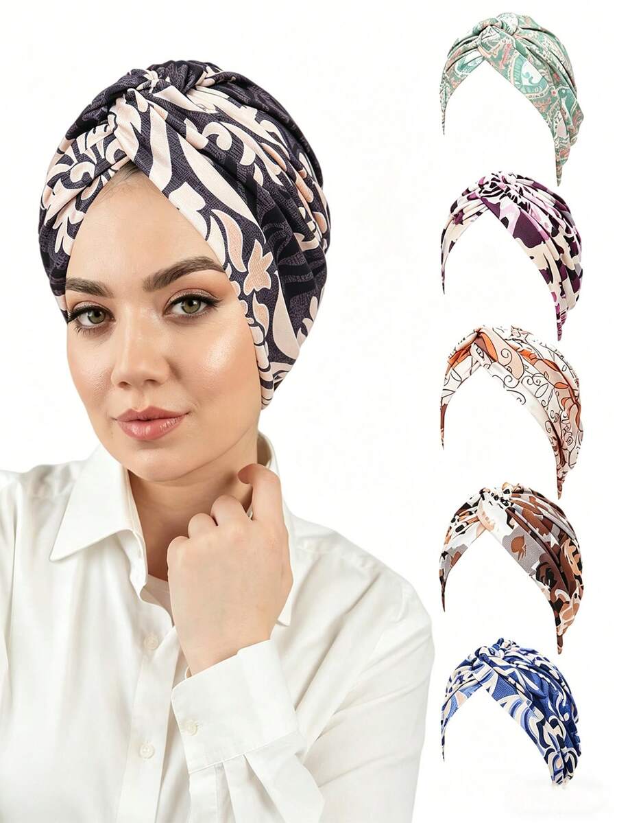 1 chiếc mũ len nữ in hoa thắt nút, kiểu dáng xếp nếp, thích hợp cho người bị ung thư và hóa trị | Phụ kiện dành cho người rụng tóc - màu sắc - Xem 1