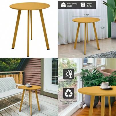 Meluvici - Mesa auxiliar para exteriores resistente a la intemperie mesa auxiliar de acero de metal impermeable para jardín balcón patio color