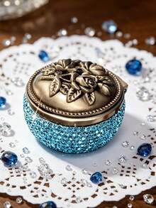 Premium Mini Round Jewelry Box, Storage Box, Miscellaneous Storage Box, Exquisite Artificial Diamond Inlay, Earring, Ring, Necklace Organizer, Portable Exquisite Small Accessory Storage Box, Suitable For Travel, Dating, Home, Travel, Party, Summer, Beach, Back To School, Dorm, Valentine's Day Best Gift, Mother's Day, Back To School Gift - Multicolor - View 9