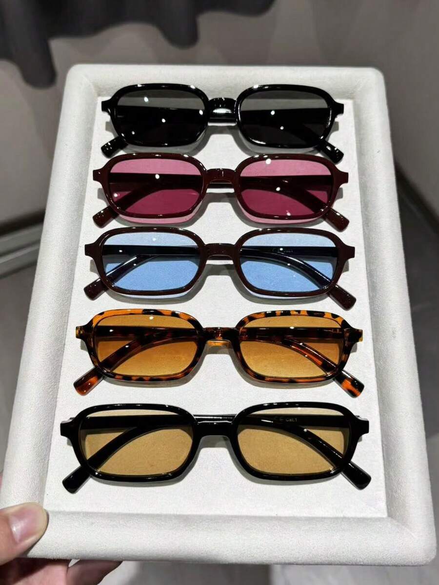 5pcs Leopard Print Plastic Multicolor Geometric Full Frame Classic Glasses Set For Women, Suitable For All Face Shapes, Applicable For Carnival Parties, Outdoor Activities, Daily Wear, Fashion Accessory, Back To School Essential - 5pcs 紋茶藍酒紅 - 查看 1