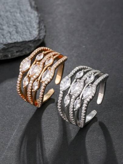 1 chiếc nhẫn Cubic Zirconia đa năng thời trang dành cho nữ, mạ vàng/bạc, hai màu để lựa chọn, đeo hàng ngày, món quà lý tưởng cho bạn gái, dịp lễ Eid Al-Fitr/Eid Al-Adha.