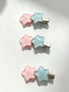 3pcs Girls Cute 3D Star Hair Clips, Fashionable & Versatile - Multicolor - View 5