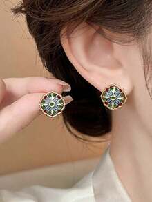 1 Pair Luxury Vintage Style Colorful Floral Elegant Stud Earrings For Women - Multicolor - View 2