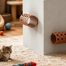 Wall Mounted Cat Toy Tube, Plastic Cat Corner Scratcher Toy, Interactive Cat Wall Toy For Indoor Cats, Kitten Play Exercise Toy, Cat Furniture Accessory - Brown - View 4