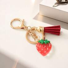 1pc Cross-Border Fruit Keychain Gift, Strawberry Pendant With Tassel, Alloy Keyring Charm Wholesale Accessory - Multicolor - View 7
