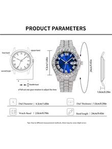 4pcs/Set Fashion Business Casual Men's Watch Set, Large Dial Round Steel Band Quartz Watch, Includes Personalized Chain Bracelet, Cross Pendant Necklace, Ring Accessory Combo, Suitable For Men's Gift, Applicable For Holiday, Business, Party And Daily Wear - Silver - View 6