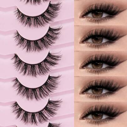 7 pares de pestañas postizas de aspecto natural, suaves y ligeras de mink falso, crean un look de maquillaje natural, adecuadas para maquillaje diario, apropiadas para principiantes