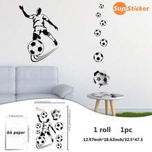 SUPSTICKER 1张黑白足球运动员涂鸦墙贴，采用优质PVC材质，易撕易贴，可移除，可DIY，适用于世界杯观赛区、客厅、卧室、玄关、运动室、电竞室、酒吧墙面装饰装修，尺寸：12.79*18.62英寸 - 1PC - 查看 12