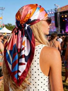 1 chiếc khăn lụa màu đỏ rượu vang dành cho nữ, băng đô/khăn bandana đa năng cho các lễ hội âm nhạc ngoài trời, bãi biển, thích hợp cho mùa hè, khăn vuông 90x90cm, phụ kiện, vật dụng cần thiết khi đi du lịch. - Màu Đỏ Sâu - Xem 4