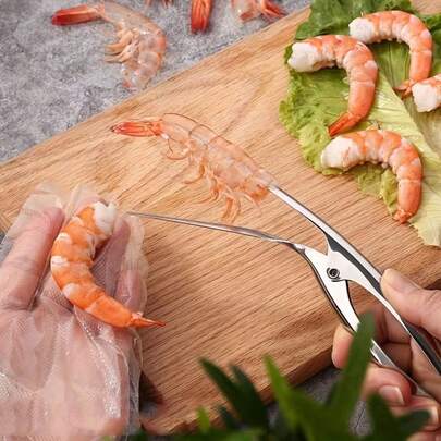 1 pieza Pelador rápido de camarones de acero inoxidable - Elimina fácilmente la cáscara y extrae la carne del camarón. Herramienta de metal duradera, adecuada para restaurantes, hoteles y cocina en el hogar. Portátil, decorativo, utensilio de cocina a granel, vajilla. Los colores y estilos son aleatorios.