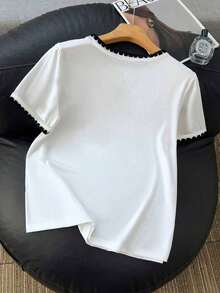 Women's Regular Fit Milk Silk T-Shirt With Dachshund & Floral Print Trim Casual - White - View 2