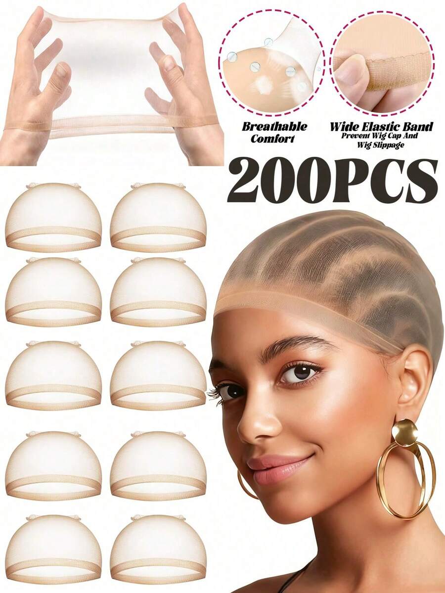 200 chiếc mũ trùm tóc giả HD giống da thật, siêu mỏng, thoáng khí, co giãn, vô hình dành cho tóc giả ren phía trước, mũ ngủ. - A - Xem 1