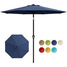 Hodeffior 2.7 M Patio Umbrella With Crank And Push Button Tilt, Outdoor Table Umbrella With 8 Ribs And Vented Canopy, Garden Parasol For Deck Backyard Poolside, Base Not Included - Navy Blue - View 2