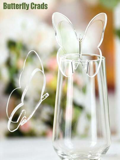 Acrylic Butterfly Wine Glass Decorations - Suitable For Wedding, Birthday Party, Elegant Champagne Glass Cards, Party Drink Markers, Wedding Favors, Birthday Decor