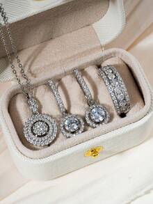 4pcs Cubic Zirconia Jewelry Set - Ring, Necklace, Earrings, Designed For Women, Suitable For Wedding, Engagement, Anniversary, Party, Valentine's Day Gift - 1# - View 4