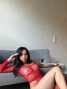 Sexy Lingerie, Women's Fishnet Bodysuit Tight Bodysuit Mesh Bodystocking Sexy Tight Pants Sleepwear - Red - View 3