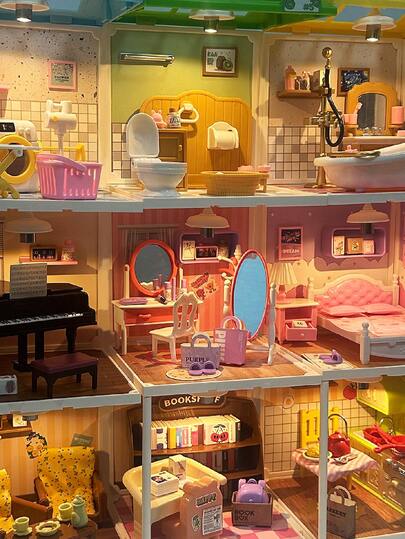 31pcs Miniature Bathroom, Bedroom, Kitchen Dollhouse Accessories Set, 1:12 Scale DIY Playset Toys, Includes Bathtub, Shower, Bed, Nightstand, Stove, Tableware, Desk Decor, Photography Props, Birthday/Holiday Gift (Random Color)