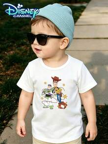 Disney Childrens Toy Story Characters Big Brother Design Double-Sided Print - Infant And Toddler T-Shirt Design Short-Sleeved Casual Style Cute Style Comfortable And Loose Fit Suitable For Young Children Perfect For Parties And Playtime Machine Washable - 白色 - 查看 2