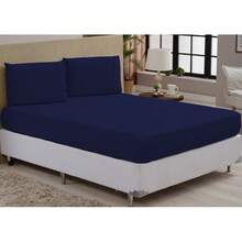 Fitted Sheet Set With Elastic + Pillowcase, 400 Thread Count Percale Flex Luxury, Peach Touch, Single, Full, Queen, King - Navy Blue - View 3