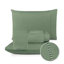 Fitted Sheet Set With Elastic + Pillowcase, 400 Thread Count Percale Flex Luxury, Peach Touch, Single, Full, Queen, King - Dark Green - View 1