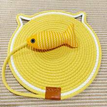 Cotton Rope Woven Cat Scratcher, 2-In-1 Cat Scratching Board With Fish Toy, Pet Bed Mat For Sleeping & Play - 35CM - View 11