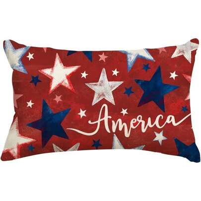 1PC July 4th Patriotic Memorial Day Pillowcase 12x20 Red White And Blue Star Independence Day Cushion Cover, American Outdoor Lumbar Pillow Home Sofa Decoration, Single-Sided, Pillow Insert Not Included