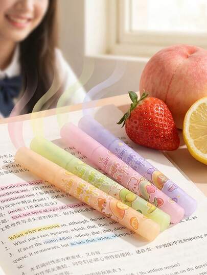 6-Color Fruit-Scented Highlighters With Slanted Tip & Quick-Dry Ink - Non-Bleeding Markers Suitable For Journaling, Drawing, Doodling,, Office, - Soft Colors For Planners, Notebooks, Gift For Students & Artists
