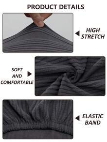 1pc Solid Color Elastic Jacquard Sofa Seat Cushion Cover, Removable And Machine Washable, Suitable For Small Sofa In Living Room, Polyester Sofa Seat And Back Cover - Dark Grey - View 5