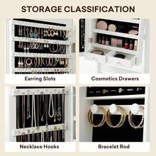 Antok Full Length Jewelry Cabinet With Mirror & Large Storage - 61" Standing Lockable Armoire Organizer, Floor To Ceiling Model For Bedroom Or Dressing Room, White - 白色 - 查看 6
