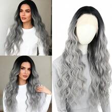 ZigZag Hair 女士优雅卷曲波浪假发，高温丝材质，180%密度，弹性帽，渐变灰色，长卷发，适合所有体型 - 漸變灰色 - 查看 13