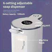 DONASIRA 400ml Capacity Electric Smart Infrared Automatic Soap Dispenser, Contactless Hands-Free Pump For Household Detergent, Portable Handwash Bottle, Tabletop Or Wall-Mounted Installation, Transparent Bottle, IPX5 Waterproof, Type-C Rechargeable, 6 Adjustable Foam/Liquid Flow Levels, Suitable For Kitchen, Bathroom And Public Areas, New Spring Release - Multicolor - View 12
