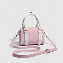 Túi xách kiểu dáng retro độc đáo, chất liệu PU sần, đa năng dành cho nữ, phù hợp cho đi làm, đi chơi, mua sắm hàng ngày, hoặc dùng như túi đeo vai chéo. - Hồng - Xem 4