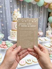 Conjunto de 10 jogos impressos para chá de bebê – Jogo "Quem é a mamãe ou o papai?" para menino ou menina, tema rústico em papel kraft, decoração neutra para festa de chá de bebê. - Multicolorido - Ver 3