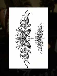 1pc Black Butterfly Tattoo Sticker, Floral Print, Chic Realistic Temporary Tattoo For Women, Suitable For Back, Chest, Abdomen, Perfect For Parties And Music Festivals,Sketch Style - Black - View 6