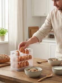 1 pieza - Caja de almacenamiento de huevos multicapa para encimera, estante de huevos para refrigerador, bandeja de huevos estilo cajón para refrigerador, caja de almacenamiento de huevos apilable de 3 capas, frescura de huevos en el hogar - Multicolor - Ver 7