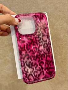 1pc Fashionable Lucky Red Leopard Print Glitter Icy Phone Case, Compatible With Apple 17 16 15 14 13 12 Pro Max, Transparent Soft Silicone Lens Protection Back Cover - Pink Leopard Print - View 2