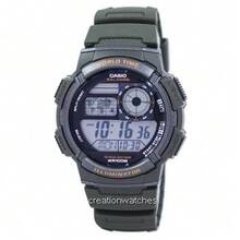 Casio Authentic AE-1000W Series Men's Digital Sport Watch Green/Black AE-1000W-3AVDF | 100M Water Resistant 5 Multi-Function Alarms 1/100 Sec Stopwatch Countdown - Authentic Watch For Him - Spring Present - Black - View 3