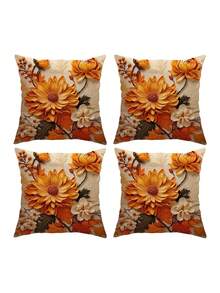 1/2/4 piezas Fundas de cojín con estampado floral y de hojas en 2D, suaves y mullidas con cierre de cremallera, adecuadas para la decoración otoñal del hogar y el dormitorio (No incluye relleno) - Naranja - Ver 11