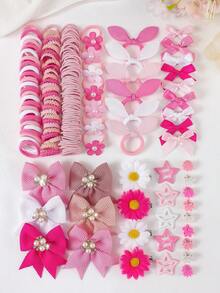612pcs Cute Girl Hair Accessories Set, Including Rhinestone Bow Clips, Sunflower Flower Hair Clips, Ribbon Bow Clips, Pearl Flower Hair Ties, Star BB Clips, Mini Claw Clips, Elastic Lace Scrunchies, Solid Color Towel Rings, And TPU Hair Ties, Suitable For Daily Wear And Parties - Multicolor - View 3
