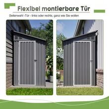 4'x8' Metal Garden Shed, Attachment Shed With Lockable Door And 2 Ventilation Openings, Tool Storage For Backyard & Patio, Grey - 灰色的 - 查看 8