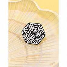 1 Piece Minimalist Christian Life Practice Pin Ask God Trust God Thank God Theme Pin For Minimalist Style Believers Daily Devotion Reminder And Versatile Outfit Scene - Black and White - View 5