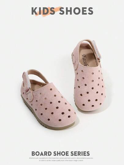 1 Pair Kids Hollow Polka Dot Decor Faux Suede Round Toe Flat Casual Breathable Sandals, Multiple Colors Available, Suitable For Daily Wear And Summer Outings [Please Select Size According To Actual CM Measurement]