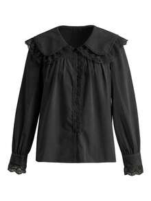 ii Loose Fit Peter Pan Collar Long Sleeve Shirt Black - Black - View 5