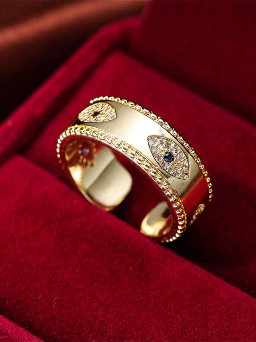 1pc Elegant Vintage Zirconia Demon Eye Design Open Ring, Suitable For Daily Wear, Gift For Friends, Exquisite - Open Ring - View 1